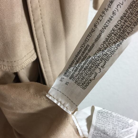 Zara Tan Trench Coat XS Faux Suede Double Breasted Belted Classic Mid Length - Picture 6 of 16